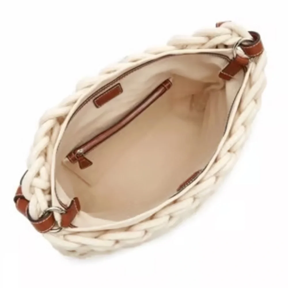 STAUD Corda Cream and Brown Leather-trimmed Rope Bag - Picture 5 of 11